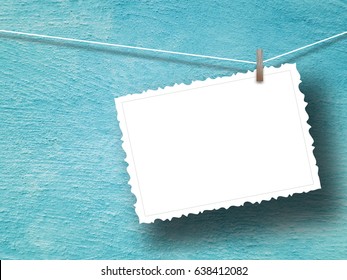 Blank postcard frame against aqua plaster wall background - Shutterstock ID 638412082