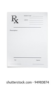 Blank prescription over white background