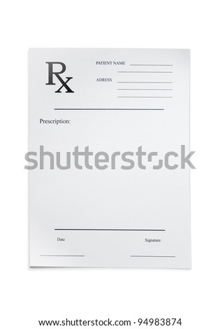 Blank prescription over white background