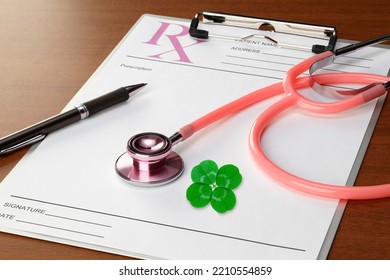 Blank Prescription Pad, With Stethoscope And Clipboard And For-leaf Clover