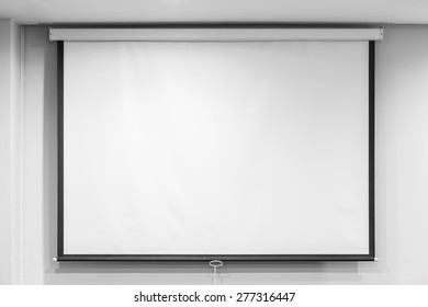 Blank Projector Screen In Seminar Room, Education Concept