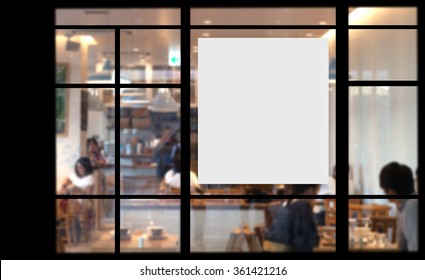 Blank Promotion Poster On Glass Window At Storefront