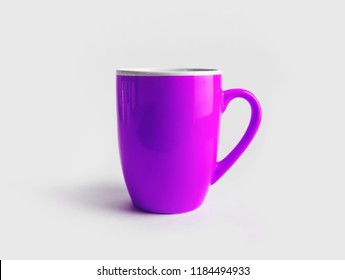 Blank Purple Tea Cup Or Coffee Mug. Responsive Design Mockup.