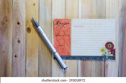 Blank Recipe Card On Wood Background