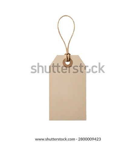 Blank rectangular beige paper price tag with a natural brown twine string loop isolated