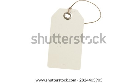Blank rectangular paper price tag with metal eyelet and brown twine loop