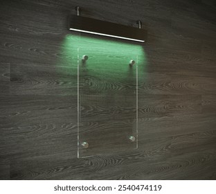 Blank rectangular sign mounted on wooden wall suitable for graphic design projects, urban backgrounds, advertising mockups, and signage concepts.