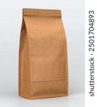 Blank recycle brown paper bag Food Stand Up Pouch Snack Sachet Bag Packaging. 3d render Illustration Isolated On White Background. Mock Up.