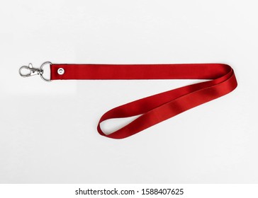 Blank Red Badge Lanyard lace mockup. Plain empty cotton band mockup isolated on white background.