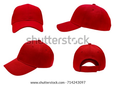 blank red baseball cap 4 view on white background
