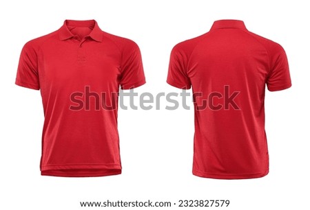 Blank red collared shirt mock up, front and back view isolated on white background