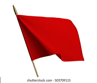 Blank Red Flag Blowing In Wind Isolated On White Background.