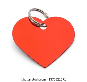 Blank Red Heart Dog Tag Isolated On White Background.