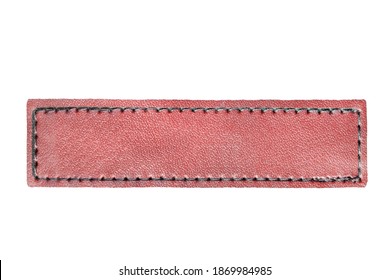 Blank Red Leather Stitched Patch Isolated Over White