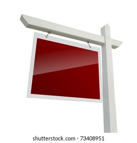 Blank Red Real Estate Sign Isolated On A White Background With Clipping Path.