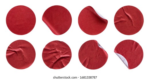 Blank red round adhesive paper sticker label set collection isolated on white background