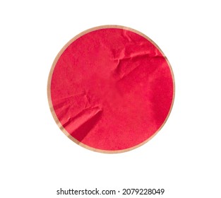 Blank red round adhesive paper sticker label isolated on white background