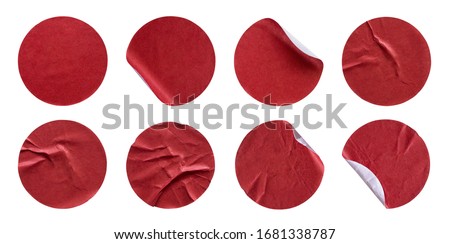 Blank red round adhesive paper sticker label set collection isolated on white background