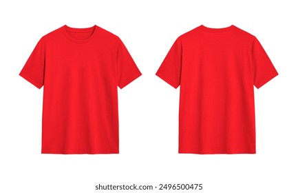 Blank red t shirt front and back mockup, plain cotton tshirt mock up design template. T shirt design template, tee shirt isolated on white background.