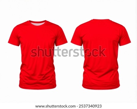 Blank Red Tshirt front and back Mens mockup isolated on white background. Empty template for your design advertisement branding. Empty Clothing. Text or Logo. Mockup Branding.