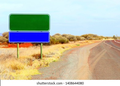 Blank Road Signboards At Empty Australian Outback Highway. No Traffic, Lockdown Outbreak Of Covid-19 Virus In Australia