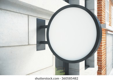 Blank Round White Signboard On The Wall Outdoor, Mock Up