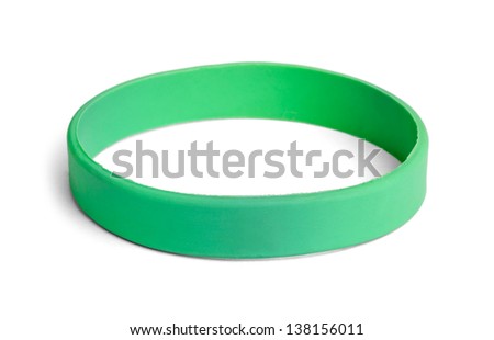 Blank rubber plastic stretch green bracelet isolated on white background.