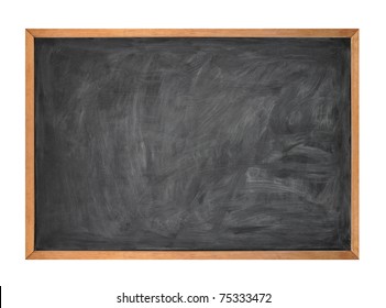 A Blank School Black Board Is Isolated On A White Background.