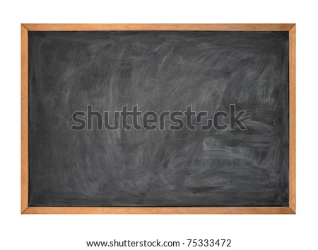 A blank school black board is isolated on a white background.