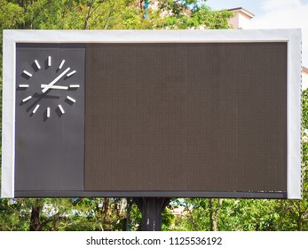 Blank Score Board And Clock At Football Stadium.Outdoor Sport.