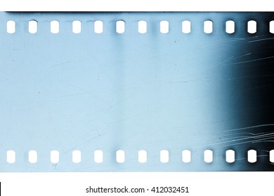 Blank scratched noisy blue  filmstrip isolated on white background
