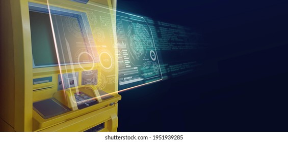 Blank screen of ATM machine, Banking and investment data graph on dark color background. of free space for your copy, view from top. Creativity ideas concept. - Shutterstock ID 1951939285