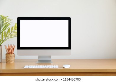 Blank Screen Computer, Desktop PC. For Business On Work Table Front View