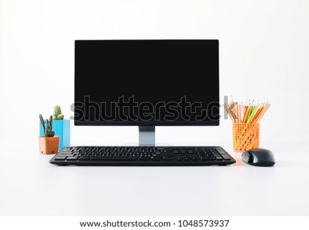blank screen Computer, Desktop PC. for business on work table front view
