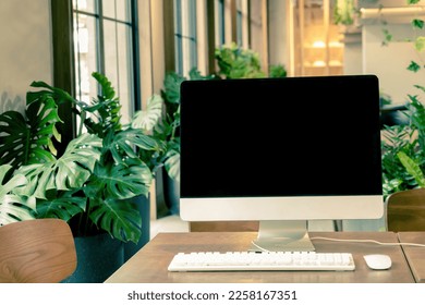 blank screen desktop computer in office room. - Shutterstock ID 2258167351