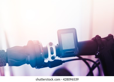 Blank screen Digital Odometer, speedometer machine on bike handles, cycling for sport or recreation, lifestyle - Shutterstock ID 428096539