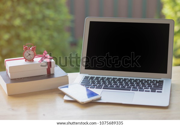Blank Screen Laptop On Desk Work Stock Photo Edit Now 1075689335