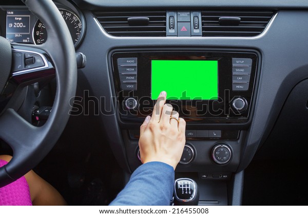 Blank screen\
of a modern car\'s multimedia\
system