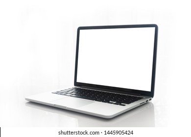 Blank screen notebook, laptop on isolated white background.