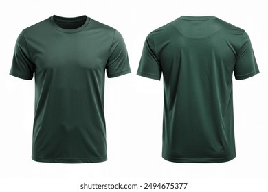 Blank Short sleeve t shirt mockup, dark green T-shirts front and back view, used as design template isolated on white background