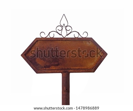 Blank sign with rusty brown color isolated on white background.The sign is a hexagonal shape .Have space for in put text.vintage.