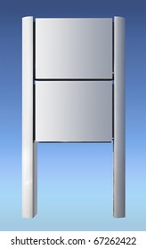 Blank Signpost In Brushed Aluminum With Blue Background, Isolated With Clipping Path