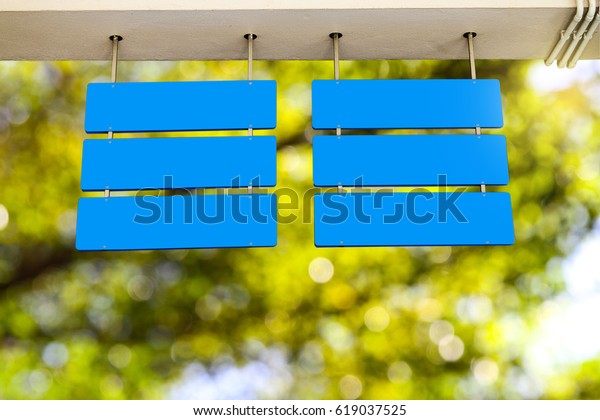 Blank Six Blue Signs Hanging Ceiling Stock Photo Edit Now 619037525