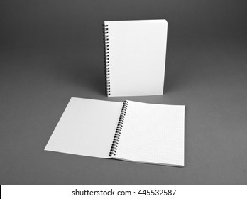 Blank Spiral Notebook On Gray Background. Template For Your Design