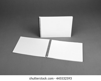 Blank Spiral Notebook On Gray Background. Template For Your Design