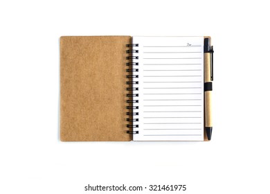 Blank Spiral Notebook with pen isolated on white background