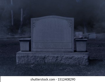 Blank Spooky Halloween Grave Stone At Night