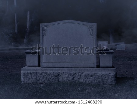 Blank Spooky Halloween Grave Stone at Night