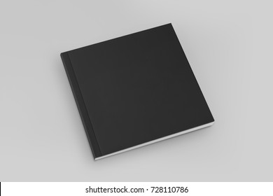 Blank Square Black Cover Book Template On Gray Background