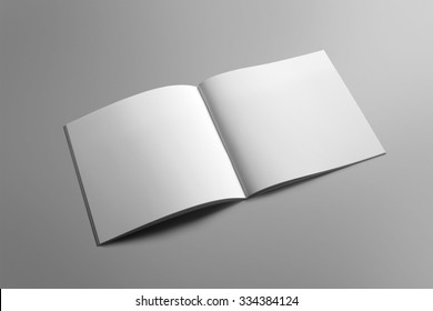 Blank square brochure magazine isolated on grey, with clipping path, changeable background